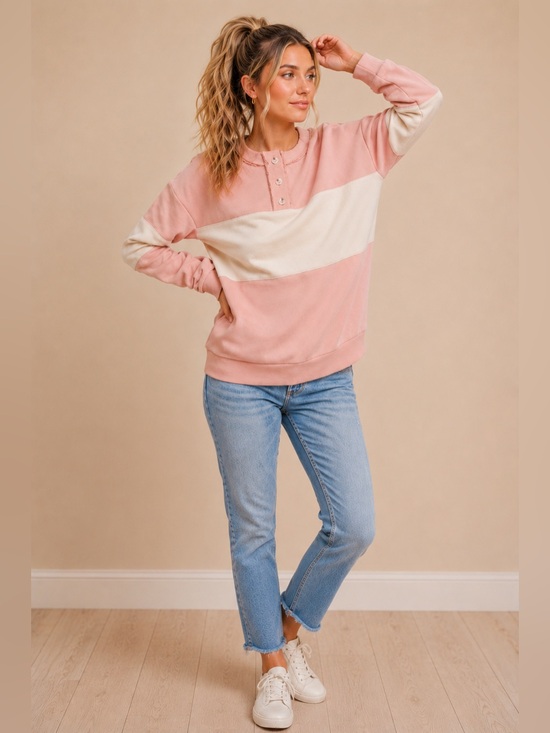 Hem & Thread Tops - 🩷 HEM & THREAD Color Block Terry Sweatshirt
